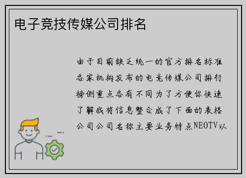 电子竞技传媒公司排名